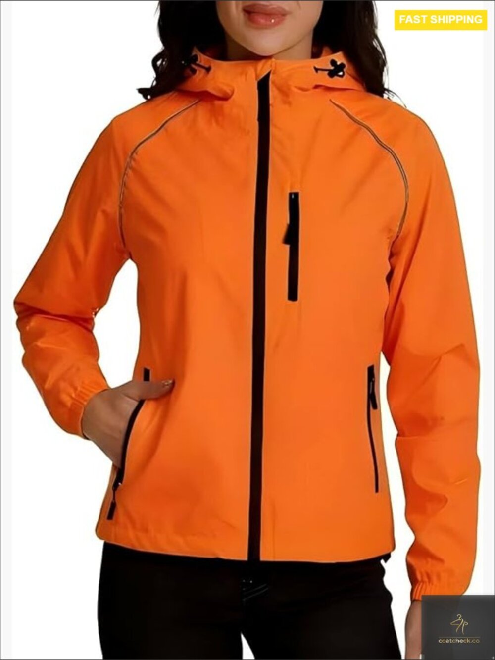 Waterproof Windbreaker Jacket Packable Hooded Reflective Running Cycling